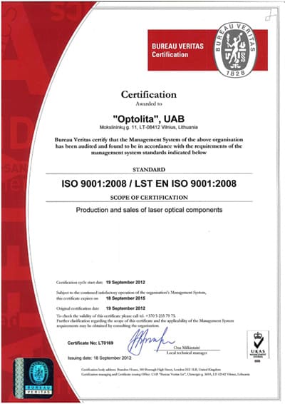 EKSMA OPTICS becomes an ISO 9001:2008 Certificated Company | EKSMA Optics