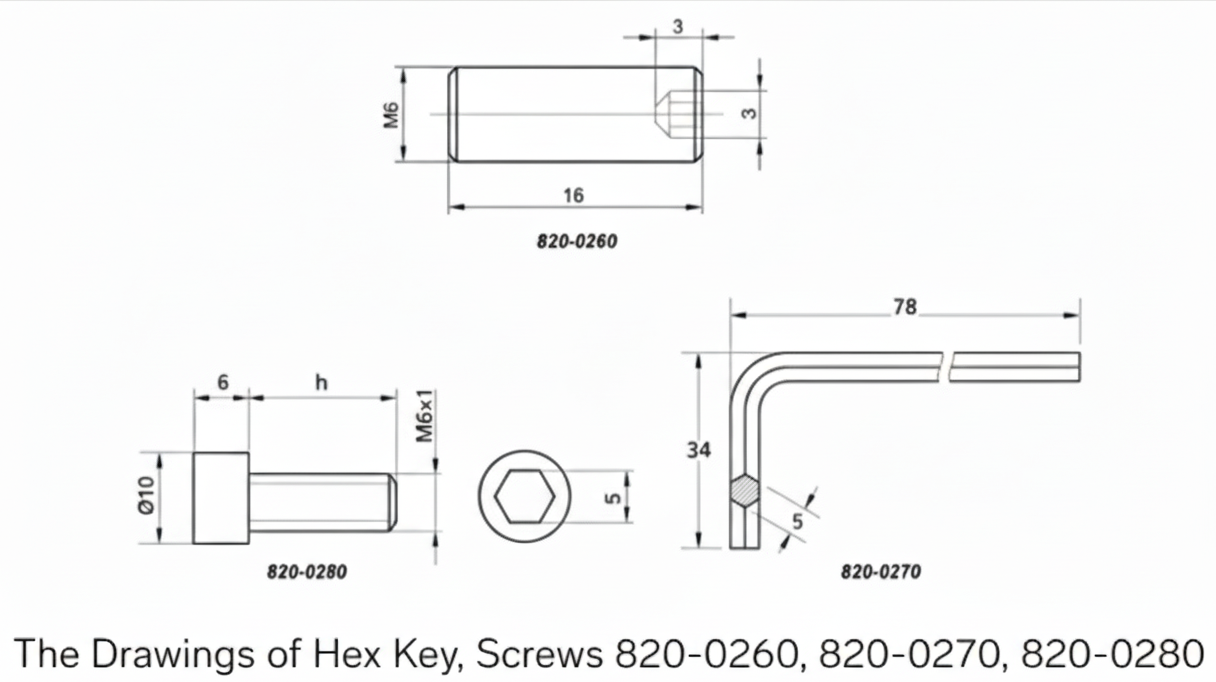 Hex Key, Screws 820-0260, 820-0270, 820-0280